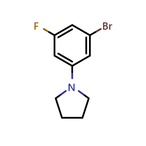 Chemical structure of 1-(3-bromo-5-fluorophenyl)pyrrolidine , CAS 1199773-24-4, AChemBlock Q68046