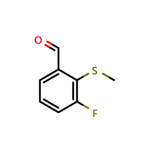 Chemical structure of 3-fluoro-2-(methylthio)benzaldehyde , CAS 1289045-34-6, AChemBlock Q68049
