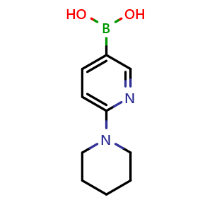 Chemical structure of (6-(piperidin-1-yl)pyridin-3-yl)boronic acid , CAS 1002129-33-0, AChemBlock Q68067