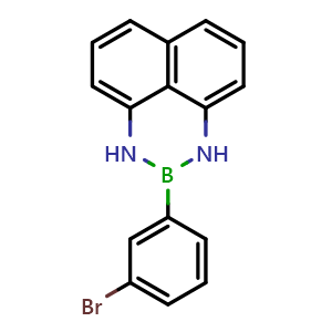 Chemical structure of 2-(3-bromophenyl)-2,3-dihydro-1H-naphtho[1,8-de][1,3,2]diazaborinine , CAS 927384-43-8, AChemBlock Q68070