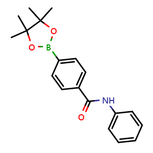 Chemical structure of N-phenyl-4-(4,4,5,5-tetramethyl-1,3,2-dioxaborolan-2-yl)benzamide , CAS 949115-03-1, AChemBlock Q68108