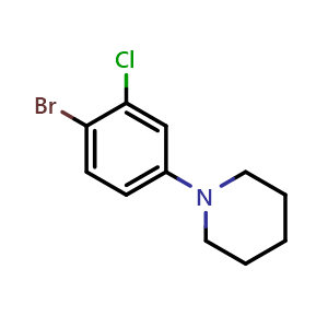 Chemical structure of 1-(4-bromo-3-chlorophenyl)piperidine , CAS 1311197-81-5, AChemBlock Q68185