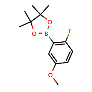 Chemical structure of 2-(2-fluoro-5-methoxyphenyl)-4,4,5,5-tetramethyl-1,3,2-dioxaborolane , CAS 1190129-83-9, AChemBlock Q68277