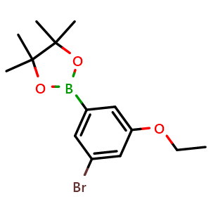 Chemical structure of 2-(3-bromo-5-ethoxyphenyl)-4,4,5,5-tetramethyl-1,3,2-dioxaborolane , CAS 1073339-03-3, AChemBlock Q68286