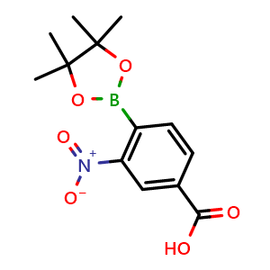 Chemical structure of 3-nitro-4-(4,4,5,5-tetramethyl-1,3,2-dioxaborolan-2-yl)benzoic acid , CAS 1218791-11-7, AChemBlock Q68299