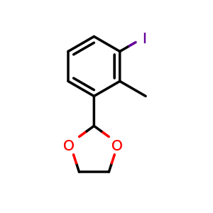 Chemical structure of 2-(3-iodo-2-methylphenyl)-1,3-dioxolane , CAS 2221811-99-8, AChemBlock Q68355