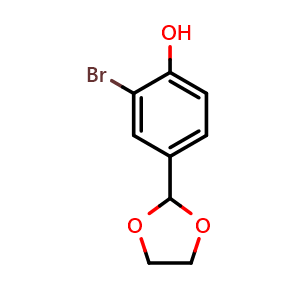Chemical structure of 2-bromo-4-(1,3-dioxolan-2-yl)phenol , CAS 162271-15-0, AChemBlock Q68409