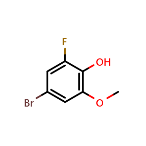 Chemical structure of 4-bromo-2-fluoro-6-methoxyphenol , CAS 1781791-23-8, AChemBlock Q68415