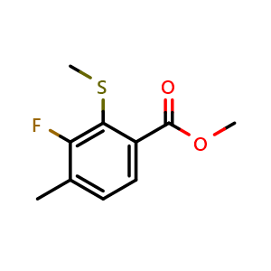 Chemical structure of Methyl 3-fluoro-4-methyl-2-(methylthio)benzoate , CAS 2145093-90-7, AChemBlock Q68443