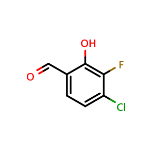 Chemical structure of 4-chloro-3-fluoro-2-hydroxybenzaldehyde , CAS 1427431-22-8, AChemBlock Q68474