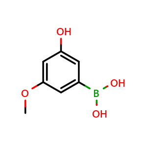 Chemical structure of (3-hydroxy-5-methoxyphenyl)boronic acid , CAS 1318165-81-9, AChemBlock Q68488