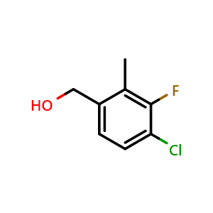 Chemical structure of (4-chloro-3-fluoro-2-methylphenyl)methanol , CAS 1781592-96-8, AChemBlock Q68515