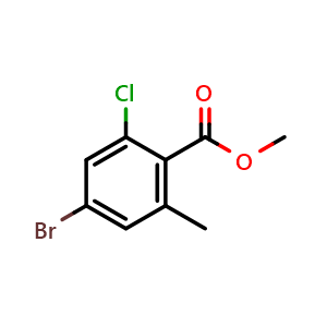 Chemical structure of Methyl 4-bromo-2-chloro-6-methylbenzoate , CAS 877149-10-5, AChemBlock Q68540