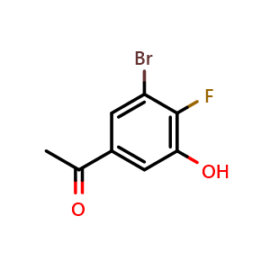 Chemical structure of 1-(3-bromo-4-fluoro-5-hydroxyphenyl)ethan-1-one , CAS 1780897-84-8, AChemBlock Q68544