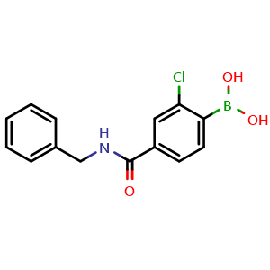 Chemical structure of (4-(benzylcarbamoyl)-2-chlorophenyl)boronic acid , CAS 2096334-06-2, AChemBlock Q68581