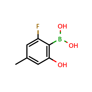 Chemical structure of (2-fluoro-6-hydroxy-4-methylphenyl)boronic acid , CAS 1803598-06-2, AChemBlock Q68595