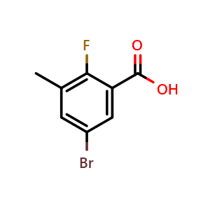 Chemical structure of 5-bromo-2-fluoro-3-methylbenzoic acid , CAS 1427382-02-2, AChemBlock Q68605