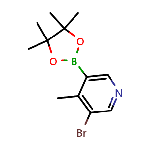 Chemical structure of 3-bromo-4-methyl-5-(4,4,5,5-tetramethyl-1,3,2-dioxaborolan-2-yl)pyridine , CAS 2043397-75-5, AChemBlock Q68632
