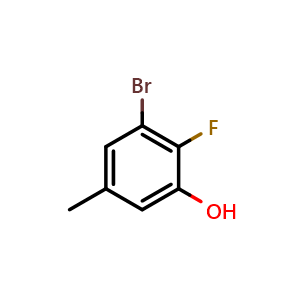Chemical structure of 3-bromo-2-fluoro-5-methylphenol , CAS 1026796-51-9, AChemBlock Q68648