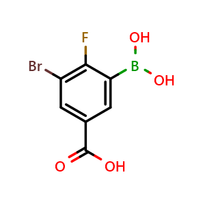 Chemical structure of 3-borono-5-bromo-4-fluorobenzoic acid , CAS 1452575-84-6, AChemBlock Q68649