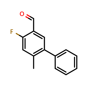 Chemical structure of 4-fluoro-6-methyl-[1,1'-biphenyl]-3-carbaldehyde , CAS 2221812-03-7, AChemBlock Q68701