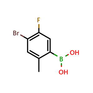 Chemical structure of (4-bromo-5-fluoro-2-methylphenyl)boronic acid , CAS 1646842-34-3, AChemBlock Q68703