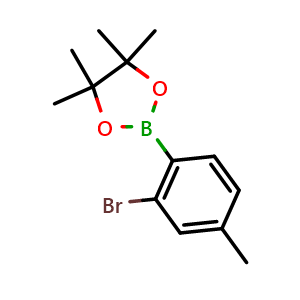Chemical structure of 2-(2-bromo-4-methylphenyl)-4,4,5,5-tetramethyl-1,3,2-dioxaborolane , CAS 1595077-97-6, AChemBlock Q68717