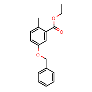 Chemical structure of ethyl 5-(benzyloxy)-2-methylbenzoate , CAS 2221812-01-5, AChemBlock Q68722