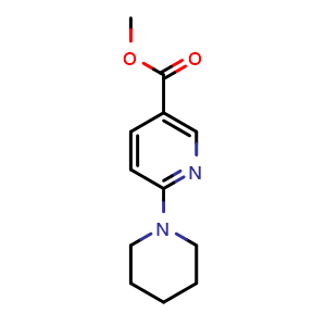 Chemical structure of methyl 6-(piperidin-1-yl)nicotinate , CAS 132521-82-5, AChemBlock Q68723