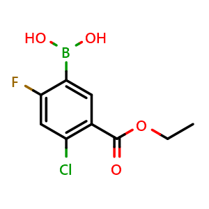 Chemical structure of (4-Chloro-5-(ethoxycarbonyl)-2-fluorophenyl)boronic acid , CAS 325786-25-2, AChemBlock Q68793