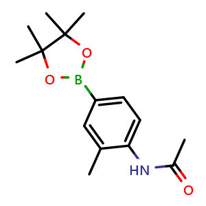 Chemical structure of N-(2-methyl-4-(4,4,5,5-tetramethyl-1,3,2-dioxaborolan-2-yl)phenyl)acetamide , CAS 269410-12-0, AChemBlock Q68796