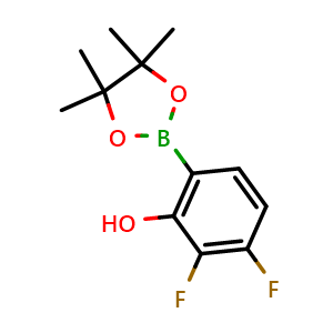 Chemical structure of 2,3-difluoro-6-(4,4,5,5-tetramethyl-1,3,2-dioxaborolan-2-yl)phenol , CAS 1631756-19-8, AChemBlock Q68817