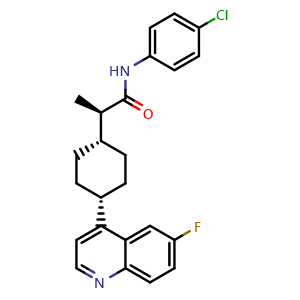 Chemical structure of (R)-N-(4-chlorophenyl)-2-((1s,4S)-4-(6-fluoroquinolin-4-yl)cyclohexyl)propanamide , CAS 1923833-60-6, AChemBlock Q68856