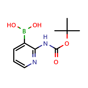 Chemical structure of (2-((tert-butoxycarbonyl)amino)pyridin-3-yl)boronic acid , CAS 863753-35-9, AChemBlock Q68882