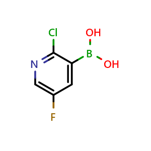 Chemical structure of (2-chloro-5-fluoropyridin-3-yl)boronic acid , CAS 913373-43-0, AChemBlock Q68887