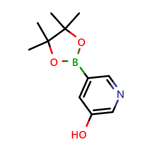 Chemical structure of 5-(4,4,5,5-tetramethyl-1,3,2-dioxaborolan-2-yl)pyridin-3-ol , CAS 1171891-35-2, AChemBlock Q68891