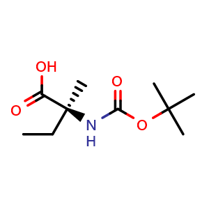 Chemical structure of (S)-2-((tert-butoxycarbonyl)amino)-2-methylbutanoic acid , CAS 151171-11-8, AChemBlock Q68925