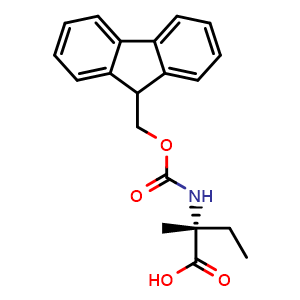 Chemical structure of (R)-2-((((9H-fluoren-9-yl)methoxy)carbonyl)amino)-2-methylbutanoic acid , CAS 1231709-22-0, AChemBlock Q68929