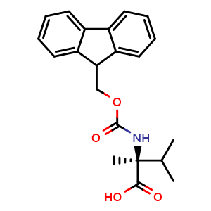 Chemical structure of (S)-2-((((9H-fluoren-9-yl)methoxy)carbonyl)amino)-2,3-dimethylbutanoic acid , CAS 169566-81-8, AChemBlock Q68938