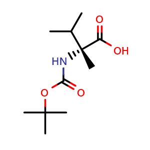 Chemical structure of (R)-2-((tert-butoxycarbonyl)amino)-2,3-dimethylbutanoic acid , CAS 1207060-56-7, AChemBlock Q68940