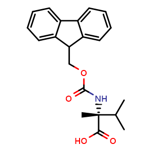 Chemical structure of (R)-2-((((9H-fluoren-9-yl)methoxy)carbonyl)amino)-2,3-dimethylbutanoic acid , CAS 616867-28-8, AChemBlock Q68941
