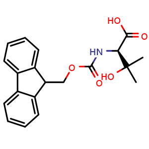 Chemical structure of (R)-2-((((9H-fluoren-9-yl)methoxy)carbonyl)amino)-3-hydroxy-3-methylbutanoic acid , CAS 884880-39-1, AChemBlock Q68944