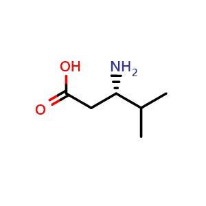 Chemical structure of (S)-3-amino-4-methylpentanoic acid , CAS 40469-85-0, AChemBlock Q68993
