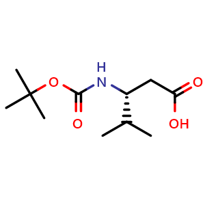 Chemical structure of (R)-3-((tert-butoxycarbonyl)amino)-4-methylpentanoic acid , CAS 183990-64-9, AChemBlock Q68997