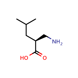 Chemical structure of (S)-2-(aminomethyl)-4-methylpentanoic acid , CAS 203854-56-2, AChemBlock Q69039