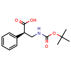 Chemical structure of (R)-3-((tert-butoxycarbonyl)amino)-2-phenylpropanoic acid , CAS 181140-88-5, AChemBlock Q69052