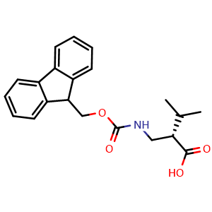 Chemical structure of (S)-2-(((((9H-fluoren-9-yl)methoxy)carbonyl)amino)methyl)-3-methylbutanoic acid , CAS 203854-59-5, AChemBlock Q69068