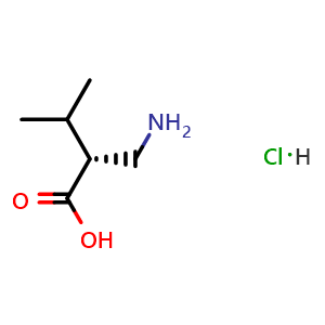 Chemical structure of (R)-2-(aminomethyl)-3-methylbutanoic acid hydrochloride , CAS 1276055-45-8, AChemBlock Q69073