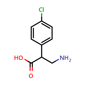 Chemical structure of 3-amino-2-(4-chlorophenyl)propanoic acid , CAS 1001227-79-7, AChemBlock Q69079