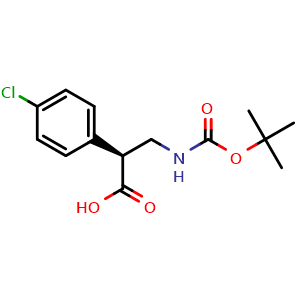 Chemical structure of (S)-3-((tert-butoxycarbonyl)amino)-2-(4-chlorophenyl)propanoic acid , CAS 1001180-04-6, AChemBlock Q69080